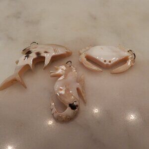 Hand Carved Shell Sea Creature Pendants